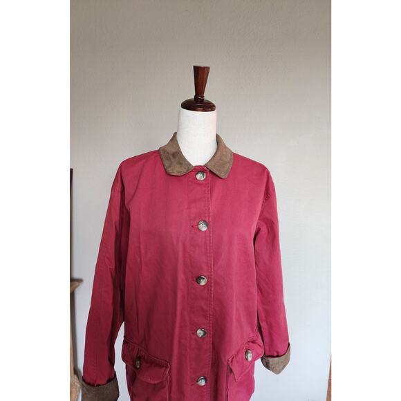 Coldwater Creek Women's Leather Trim Barn Coat Jacket SZ Large Red Buttons - Picture 4 of 10